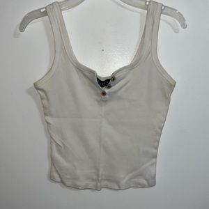 AKIRA, size small, white, with buttons that don’t button up